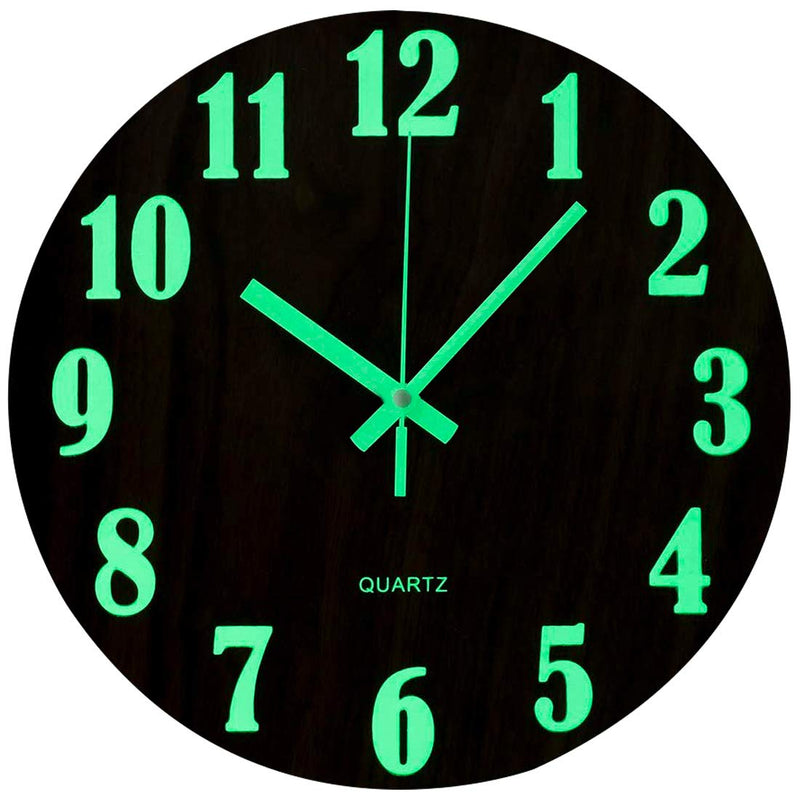[Australia] - Topkey 12 Inch Luminous Wall Clock Silent Wooden Design Night Lights Round Wall Clock for Living Room and Bedroom (Battery Not Included) - Brown 
