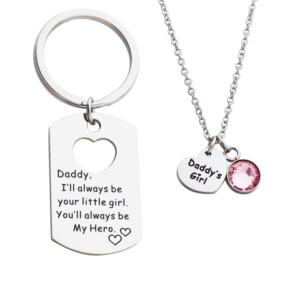 [Australia] - Huiuy Dad Daughter Gift Father Daughter Keychain Jewelry Daddy’s Girl Necklace Set for Dad Papa I'll Always Be Your Little Girl 