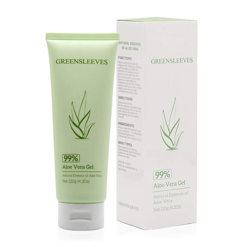 [Australia] - GREENSLEEVES Aloe Vera Gel, Pure Soothing and Moisture Aloe Vera 99% Gel for Face, Hair, Skin Care, After Sunburn - 4.2 Oz x1 4.2 Ounce (Pack of 1) 
