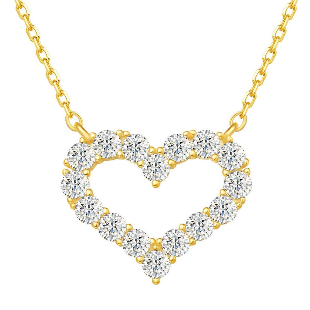 [Australia] - Carleen Yellow Gold Plated 925 Sterling Silver CZ Cubic Zirconia Open Heart Necklace Stud Earrings Jewelry Set For Women Girls 