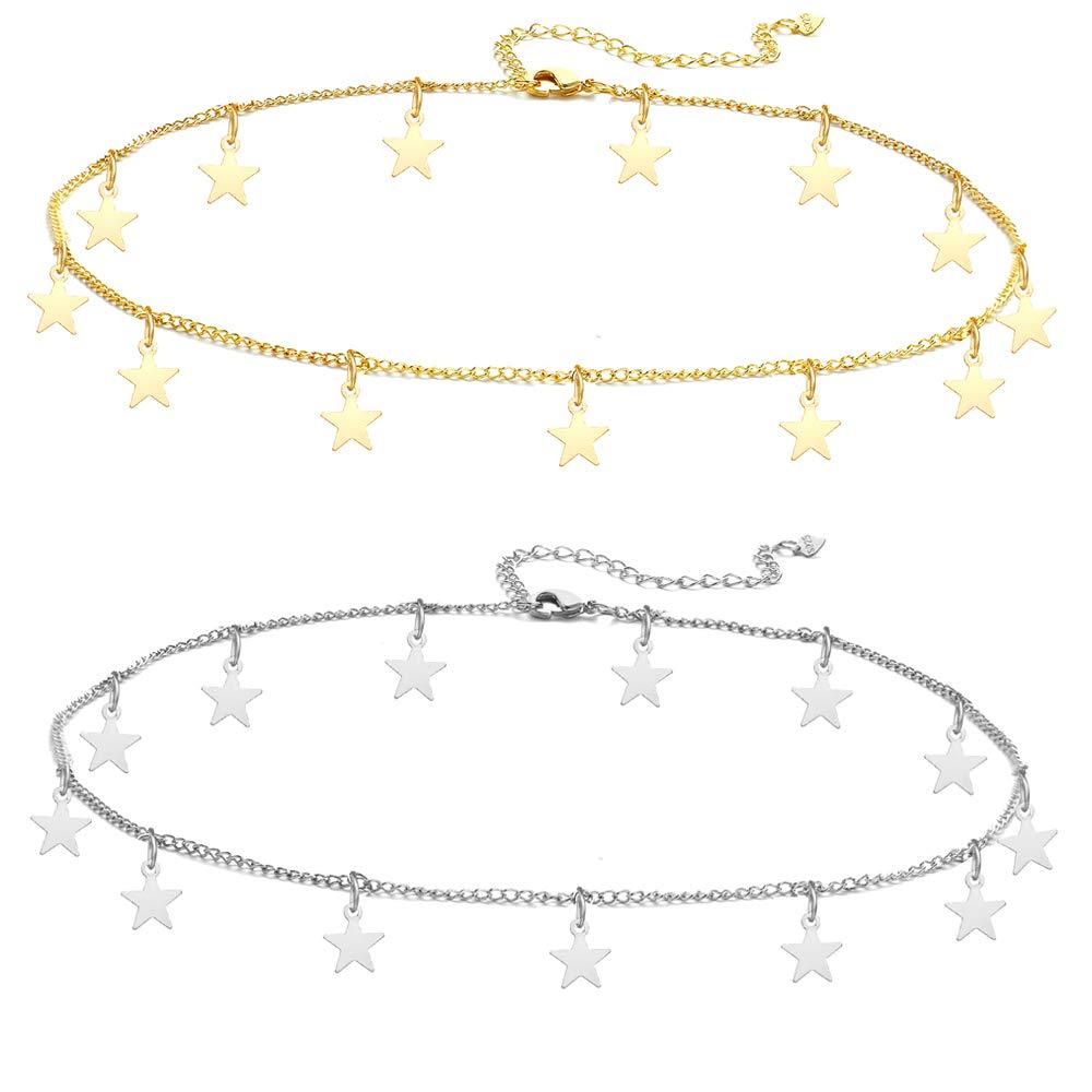 [Australia] - Star Necklace Choker for Women Cute Bead Necklace for Teen Girl Star Choker Necklace Style A(gold+Silver) 