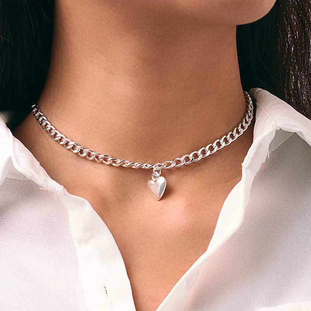 [Australia] - Ursumy Punk Choker Necklace Chain Chunky Love Chokers Heart Pendant Necklaces Jewelry for Women and Girls (Silver) Silver 