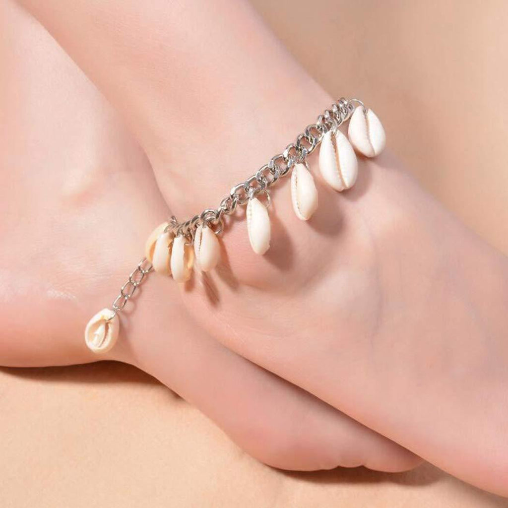 [Australia] - Adflyco Tassel Anklets Shell Anklet Bracelets Beach Foot Jewelry for Women and Girls (Silver) Silver 