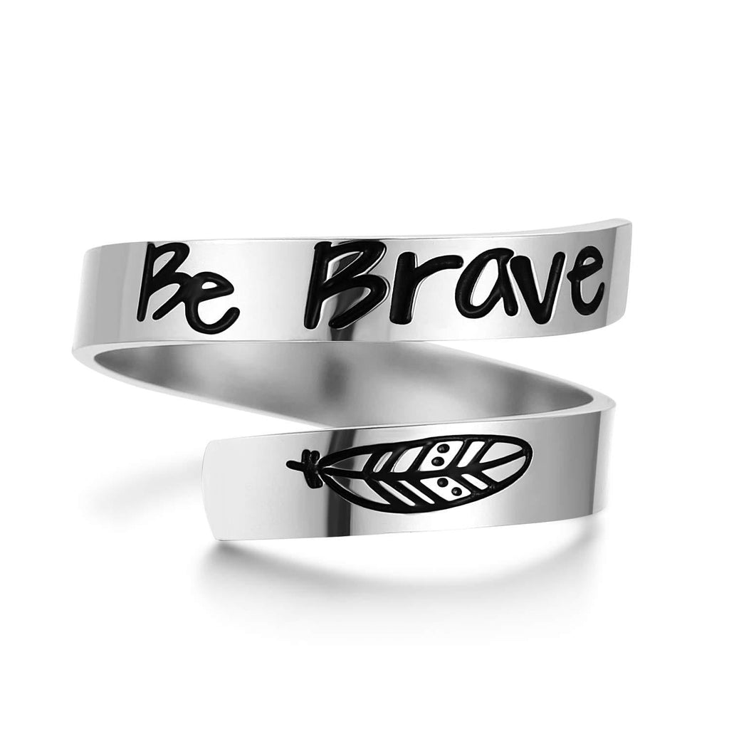 [Australia] - ZRAY Silver Keep Going Ring Inspirational Jewelry Stainless Steel Engraving Size Adjustable Personality Encouragement Gift for Women Teens Girls BE BRAVE 