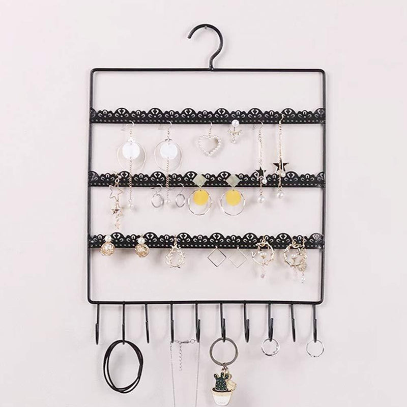 [Australia] - lemonadeus Jewelry Hooks Storage Hanging Organizer,Earrings Holder Necklace Jewelry Display Stand (Space Saver) Hanging Jewelry, Rings, Necklaces, Bracelets (10 hooks/64hooks) (Black Lace Hole) Black Lace Hole 
