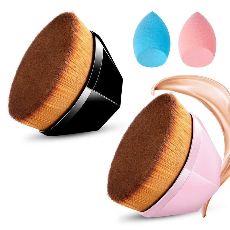 [Australia] - 2 Pack Foundation Brush Makeup Brush with 2 Pack Makeup Sponges Suitable for Mixed Liquid Cream or Flawless Powder Cosmetics (Pink and Black) Pink and Black 