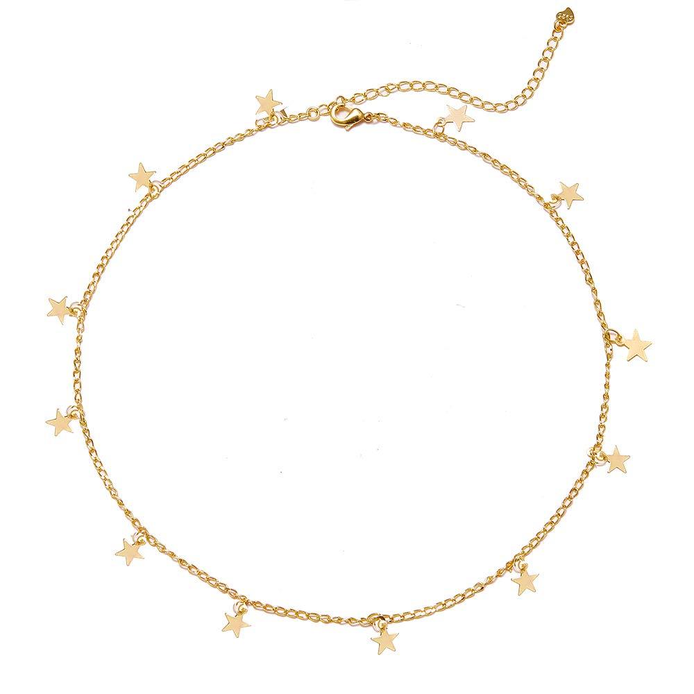 [Australia] - Long tiantian Gold Star Choker Necklace for Women Cute Necklace for Teen Girls Trendy Star Necklace Choker Adjustable 