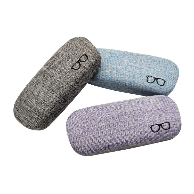 [Australia] - 3Pack Hard Shell Eyeglasses Case Protector Linen Fabrics Large Glasses Case Concise 