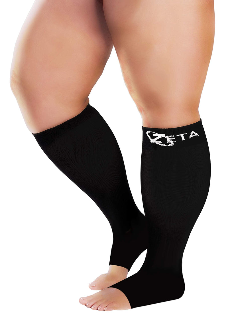 [Australia] - Zeta Socks Open Toe XXL 24 Inch Wide Calf Plus Size Compression 20-30 mmHg for Fatigue, Pain, Leg Swelling, Soothing Comfy Gradient Support, Prevents Swelling, Pain, Edema, DVT (1 Pair) Black 