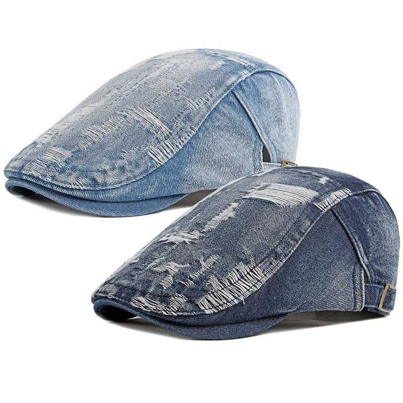 [Australia] - Men's Denim Newsboy Beret Hat Flat Ivy Gatsby Cabbie Driving Cap Style3-blue/Dark Blue 