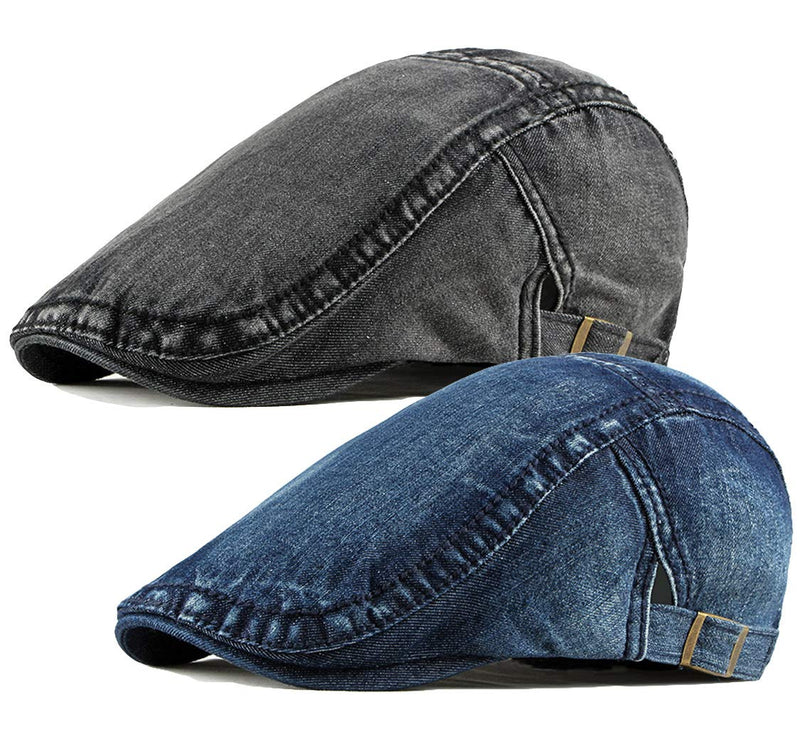 [Australia] - 2 Pack Mens Denim Cotton Newsboy Cap Ivy Gatsby Driving Hunting Cabbie Hats 2 Pack-c 