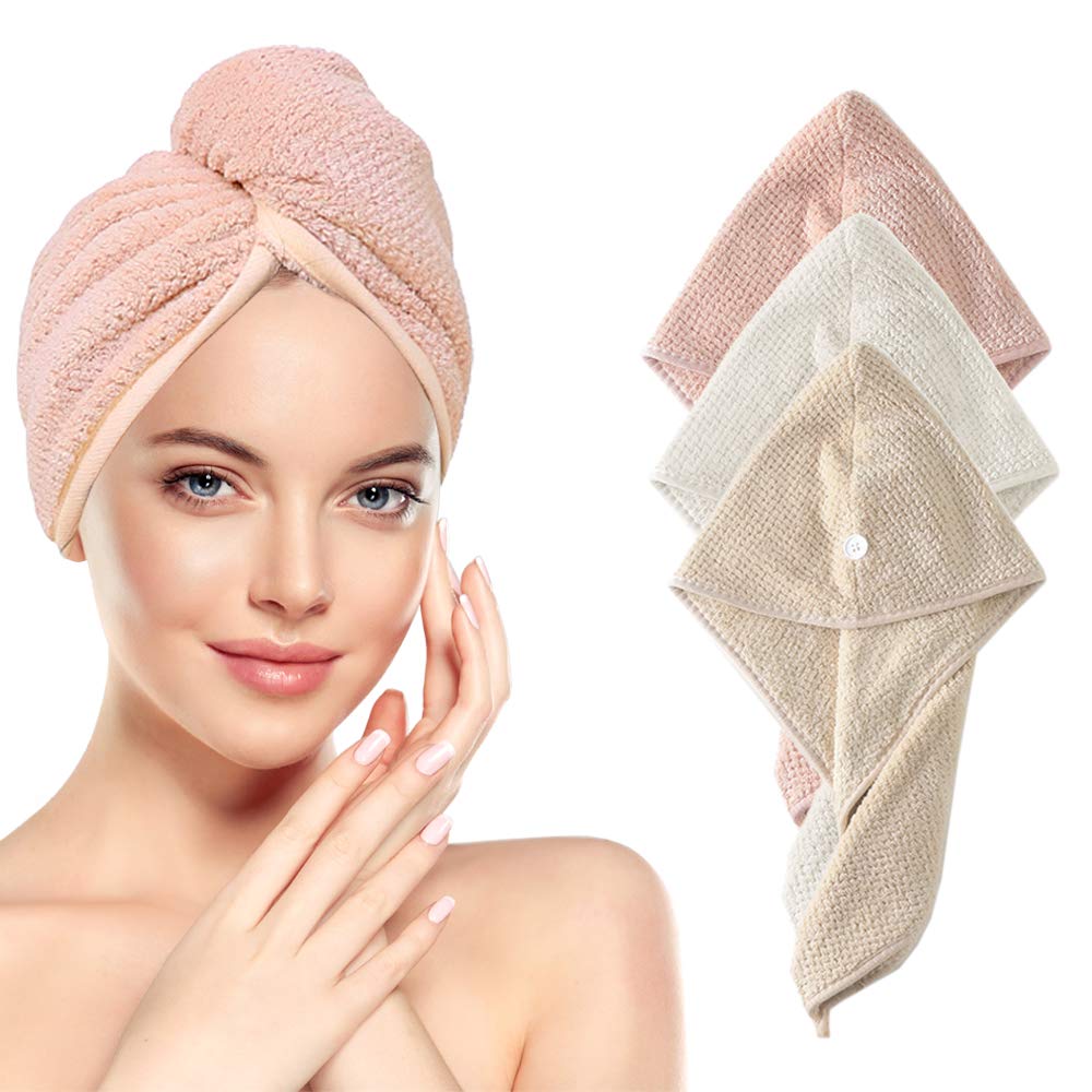 [Australia] - Smilco 3 Pack Microfiber Hair Towel Warp, Microfiber Hair Turbans for Wet Hair, Curly Hair - Women Hair Drying Towels Quick Dry 