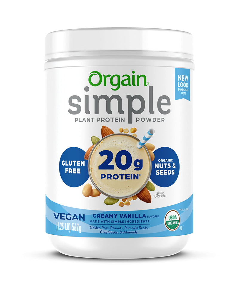 [Australia] - Orgain Simple Organic Vegan Protein Powder, Vanilla - 20g of Plant Based Protein, Made with Fewer Ingredients and Without Dairy, Gluten and Stevia, Kosher, Non-GMO, 1.25 Lb (Packaging May Vary) 