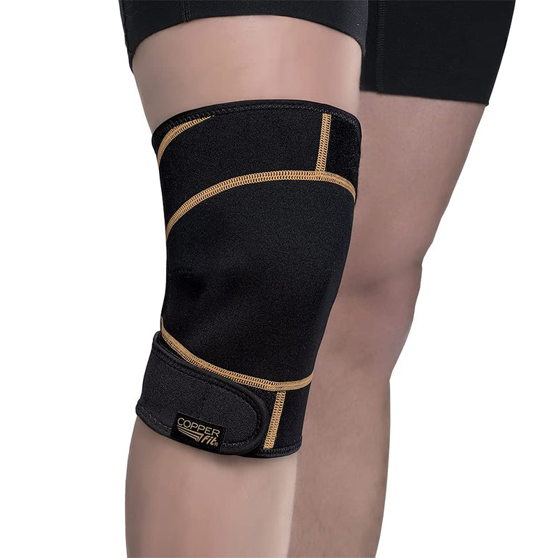 [Australia] - Copper Fit unisex adult Rapid Relief Knee Wrap with Hold/Cold Therapy Abdominal Support, Black, Adjustable 