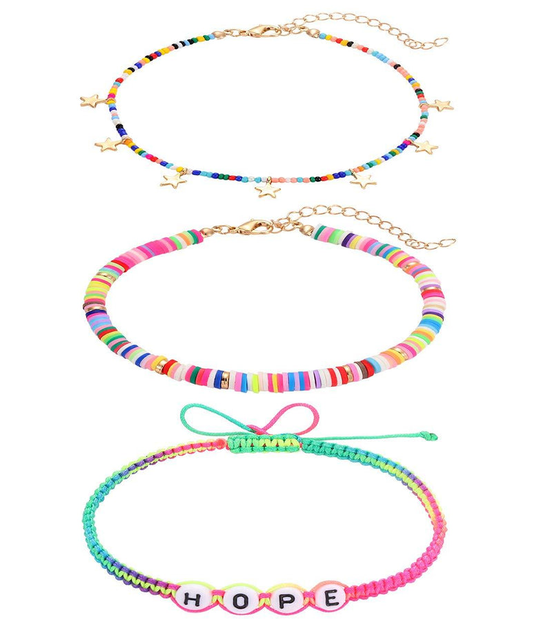 [Australia] - XOCARTIGE Heishi Bead Anklets for Women Rainbow Seed Bead African Vinyl Disc Beads Ankle Bracelets Letter Love Hope Anklets Delicate Summer Beach Star Anklets Set for Girls Style B -- HOPE 