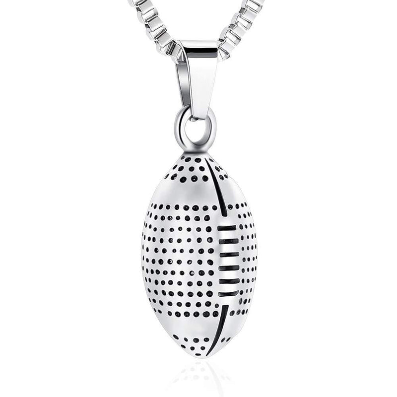[Australia] - XSMZB Rugby Urn Necklace for Ashes Pendant Locket Stainless Steel Keepsake Memorial Cremation Jewelry for Men Women Silver 