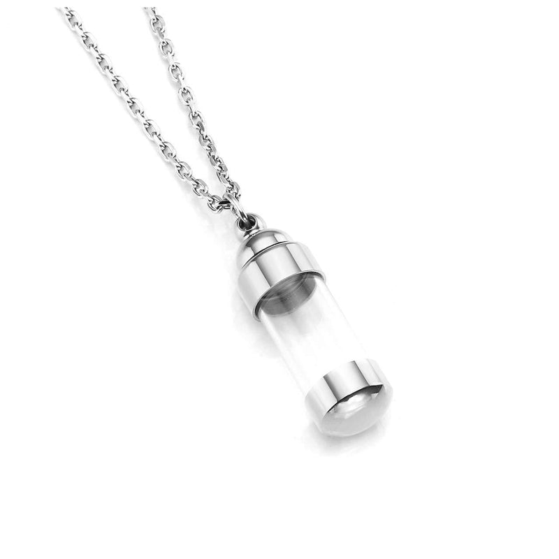 [Australia] - Zysta Personalized Engraving Acrylic Cylinder Urn Necklaces for Ashes Clear Glass Tube Vial Creamation Necklace Custom Ash Urns Locket Pendant Keepsake Memorial Jewelry Silver (9*31mm) non-engraving 