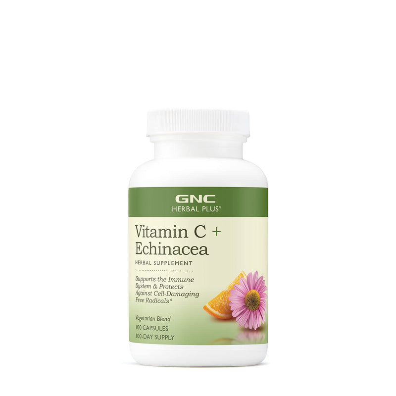 [Australia] - GNC Herbal Plus Vitamin C Plus Echinacea | Supports The Immune System & Protects Against Cell-Damaging Free Radicals | 100 Capsules 100 servings (Pack of 1) 