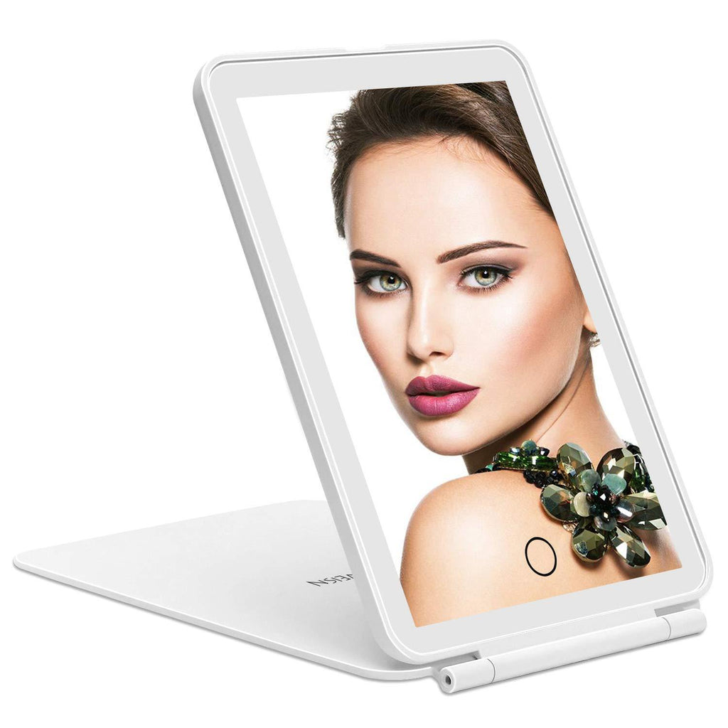 [Australia] - DeWEISN LED Makeup Mirror for Travel, 32 LEDs Lighted Vanity Mirrors with Dimmable Lighting,Compact, Slim, Rechargeable Lighted Mirror, Folding Makeup Mirror for Beauty White 