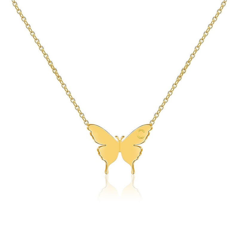 [Australia] - Joycuff 18K Gold Dainty Butterfly Necklaces for Women Tiny Pendant Cute Stainless Steel Jewelry Delicate Personalized Initial Charm Minimalist Necklace Gold Butterfly C 