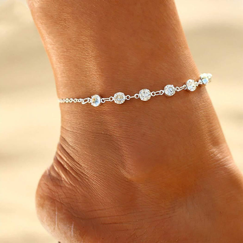 [Australia] - Jeweky Boho Crystal Anklets Silver Ankle Bracelets Chain Beach Foot Jewelry for Women and Girls 