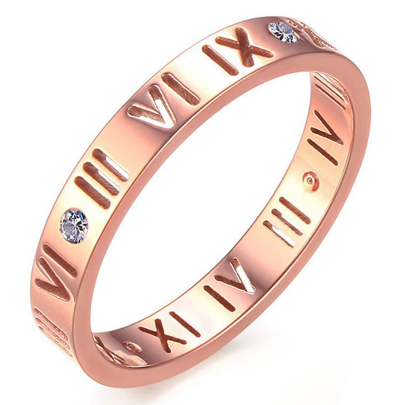 [Australia] - Nanafast Openwork Roman Numerals Ring for Women Girls of Stainless Steel & CZ Setting Silver/Rose Gold/Gold Plated Rose Gold 4 