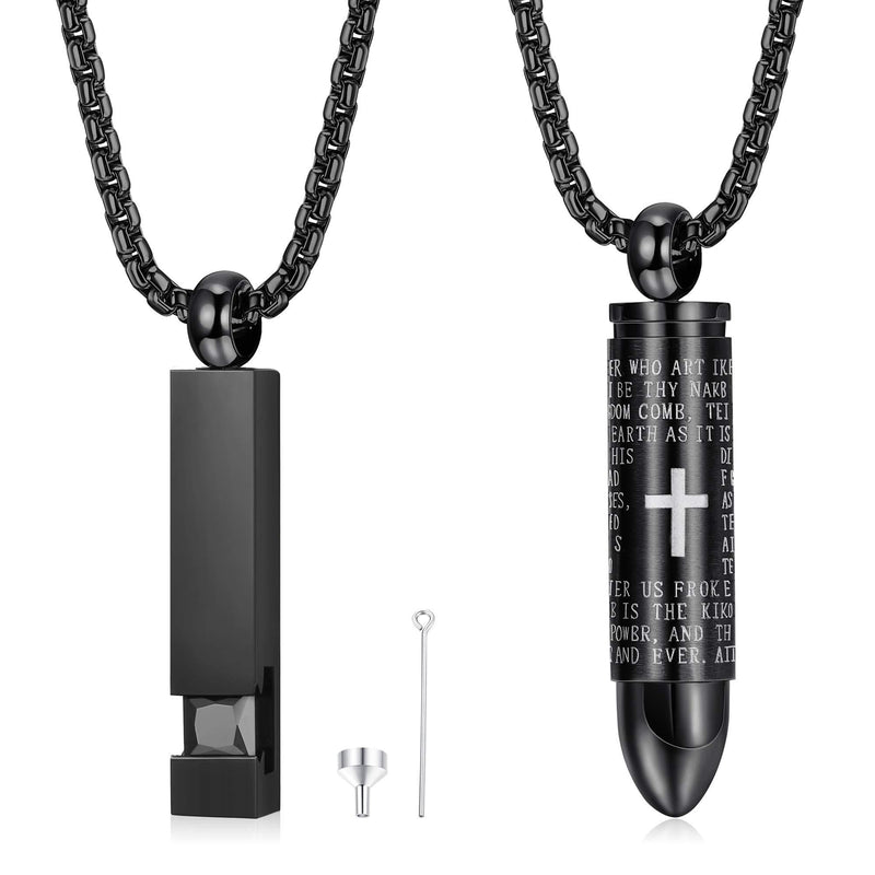 [Australia] - LOYALLOOK 2PCS Cremation Urn Necklace for Ashes Memorial CZ Skull Pendant Necklaces Black Stainless Steel Ashes Necklace Keepsakes Jewelry Black Tone 