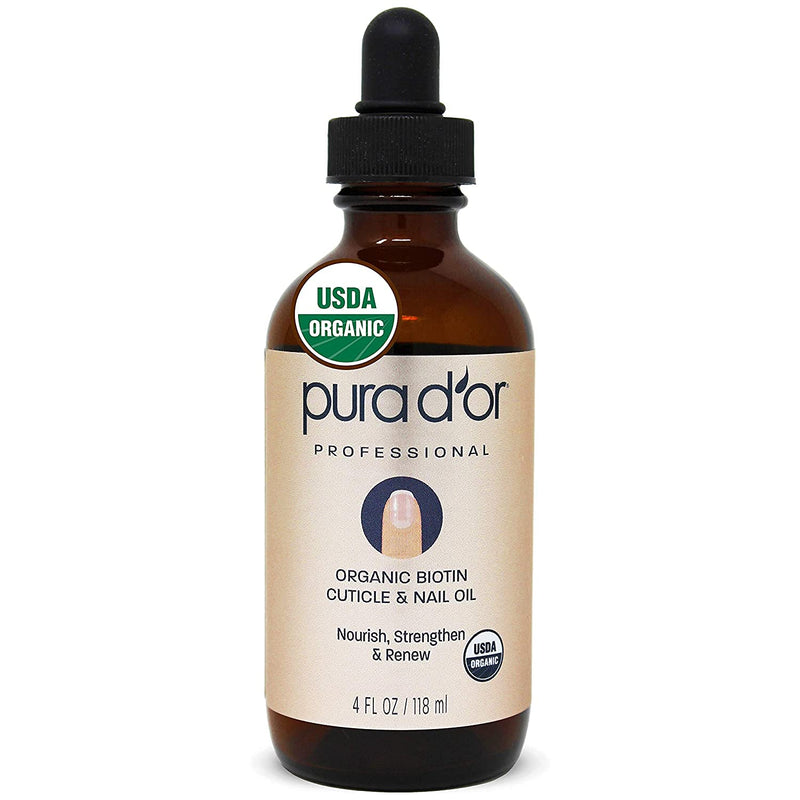 [Australia] - PURA D'OR Organic Nail and Cuticle Oil (4oz) Nourishing Treatment with Dropper - Natural Blend Enriched with Biotin, Vitamin E, Milk for Nail Growth, Healthy Nail Beds and Great for Acrylic Nails 