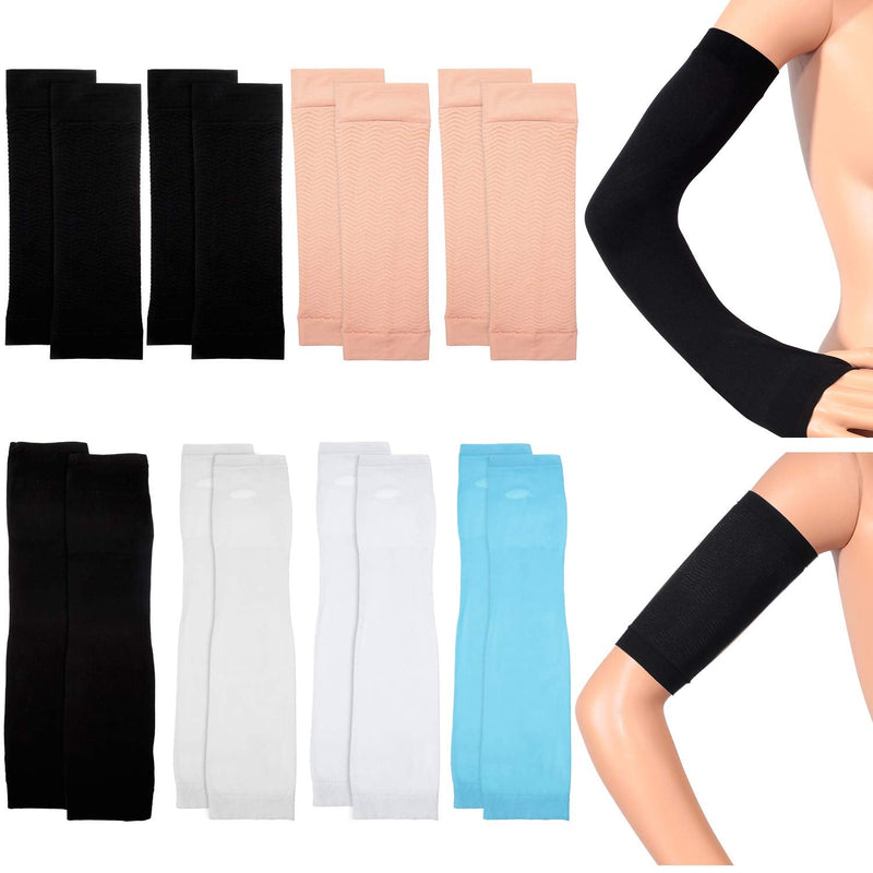 [Australia] - 8 Pairs Arm Shapers Set Upper Arm Compression Sleeve Slimming Arm Warps Arm Slimming Shaper for Woman Cooling Arm Sleeves Cover Sun Sleeves Cover with Thumb Hole 