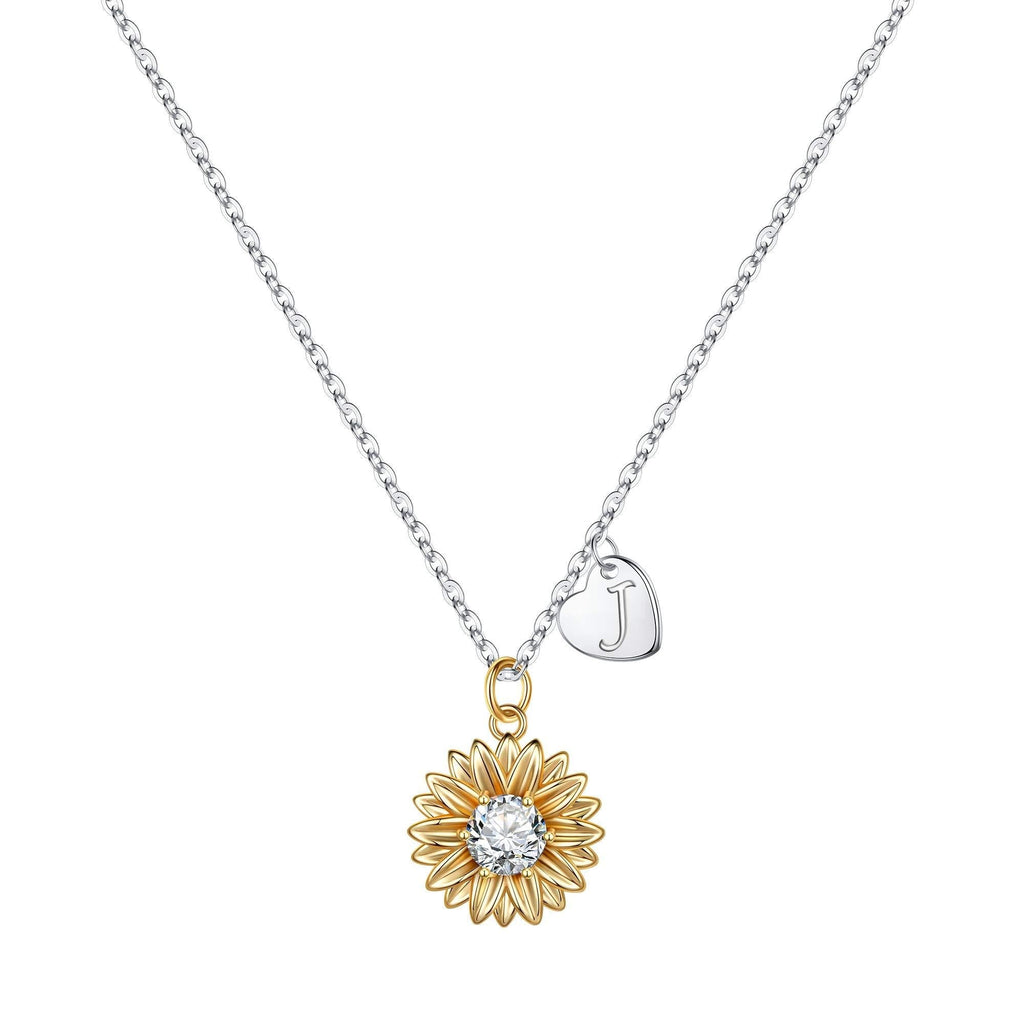 [Australia] - MONOZO Initial Sunflower Necklace for Women Girls, 14k Gold Plated Sunflower Necklace Pendant CZ Heart Letter Initial Necklace You are My Sunshine Gifts Sunflower Jewelry for Girls J 