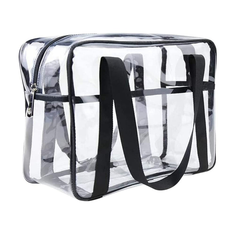 [Australia] - ONEGenug Clear Cosmetics Bag Transparent Tote Bag Thick PVC Zippered Toiletry Carry Pouch Waterproof Makeup Artist Large Bag Diaper Shoulder Bag Beach Bag 