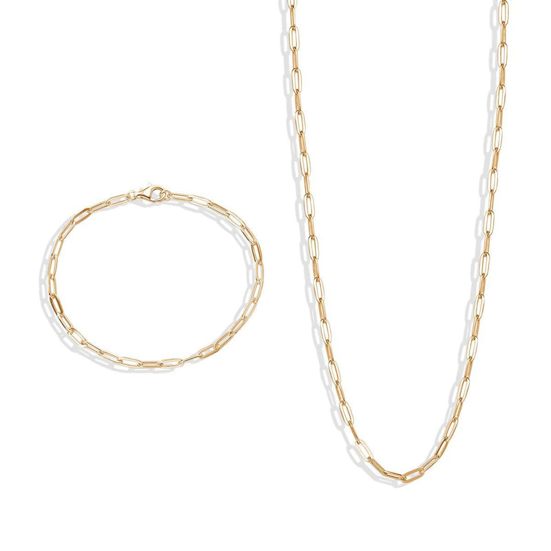 [Australia] - FANCIME Paperclip Chain Necklace and Bracelet Jewelry Set Dainty Link 14K Yellow/Rose/White Gold Plated Gift for Women Girls, Adjustable Necklace 18 inch/Bracelet 8 inch. Rose Gold Plated Set 