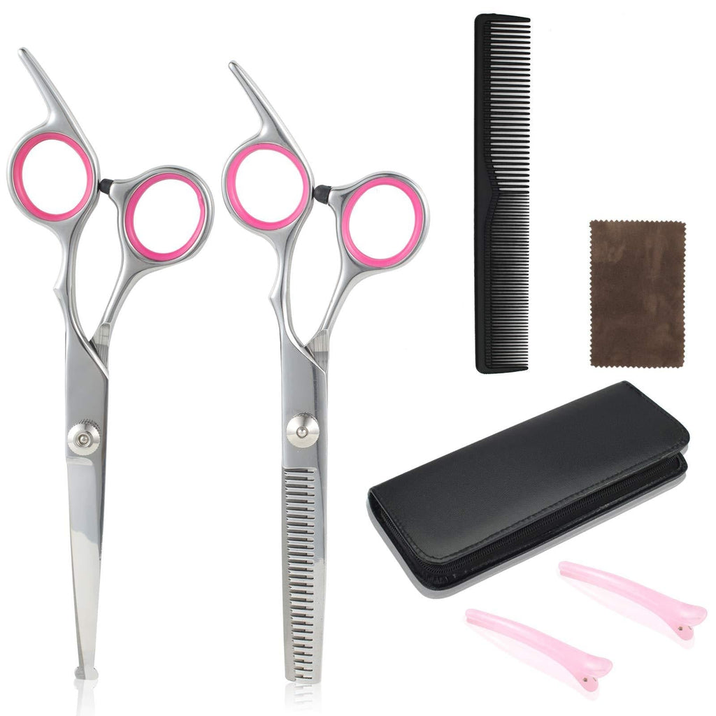 [Australia] - KAHOT Hair Cutting Scissors Set Hairdressing Scissors Kit,Anti-scratch Safety Scissors,Comb,Clips,Cloth,Leather Case,Professional Barber Salon Home Shear Kit For Baby Men Women Pet (8pcs,Pink) 8pcs,Pink 