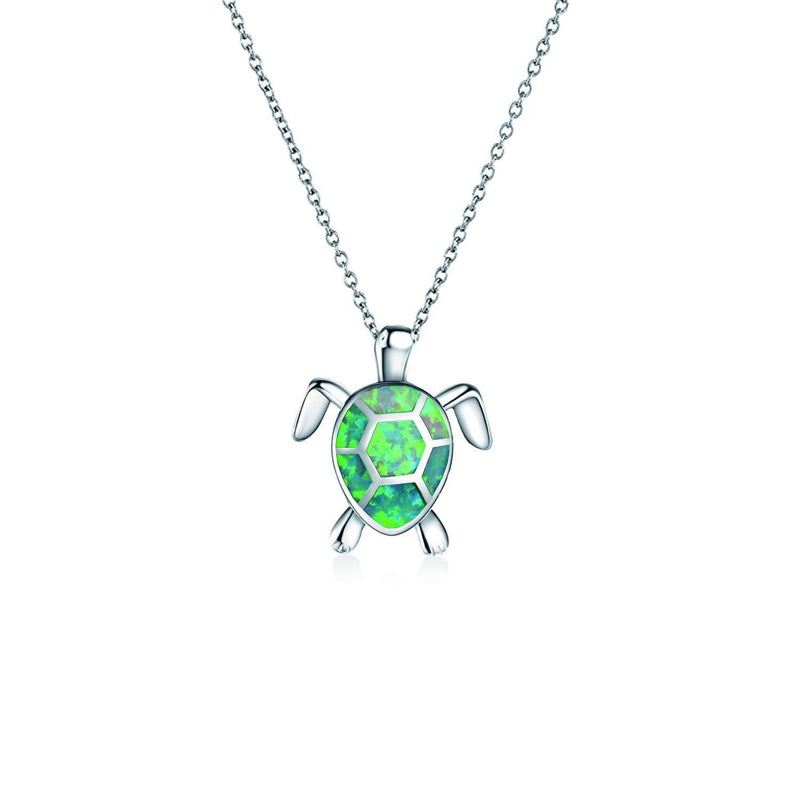 [Australia] - ATIMIGO Cute Sea Turtle Pendant Necklace Created Opal Necklace Silver Chain Animal Jewelry Gift for Women Girls green 