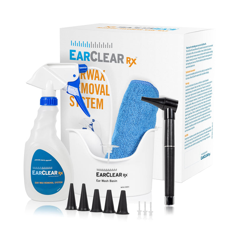 [Australia] - Ear Cleaning Kit by Nuance Medical EarClear Rx - Ear Wax Cleaning System for Adults & Kids- Flexible Tip Kit with Otoscope Penlight, Basin and 3 Disposable Tips and Microfiber Towel 