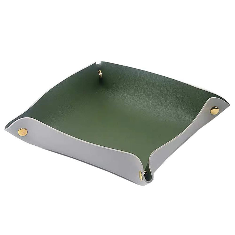 [Australia] - UnionBasic Fully PU Leather Jewelry Catchall Key Phone Coin Valet Tray Change Caddy Bedside Storage Box (Blackish Green & Grey) Blackish Green & Grey 