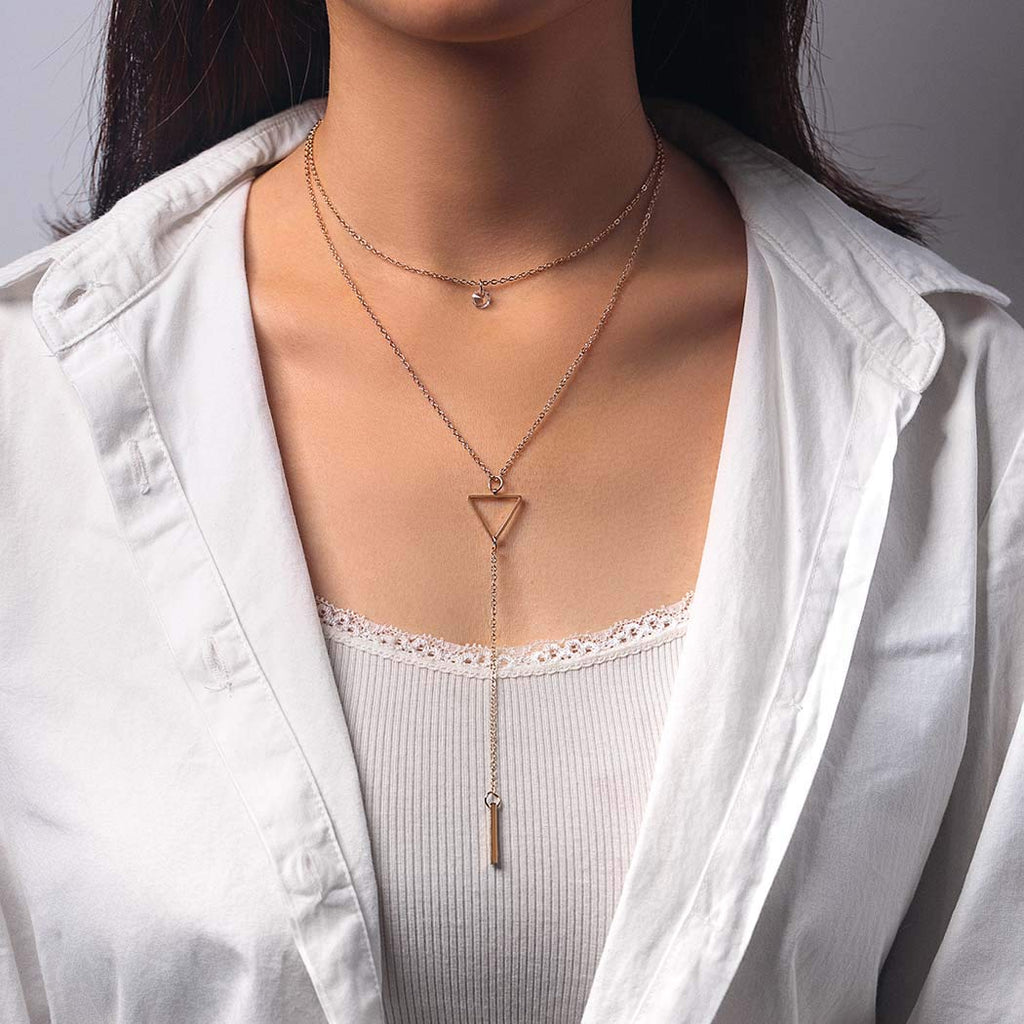 [Australia] - Ibliss Boho Layered Necklace Chain Gold Bar Pendant Necklaces Geometric Crystal Necklace Beach Choker Necklaces Jewelry for Women and Girls 