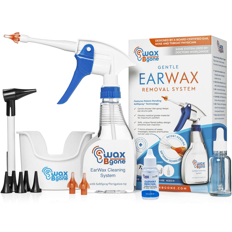 [Australia] - WaxBgone Ear Wax Removal Kit with Earwax Drops and SoftSpray Ear Irrigation Tips for Safe and Effective Earwax Removal - Complete Ear Cleaning Kit for Adults and Kids 7 Piece Set 