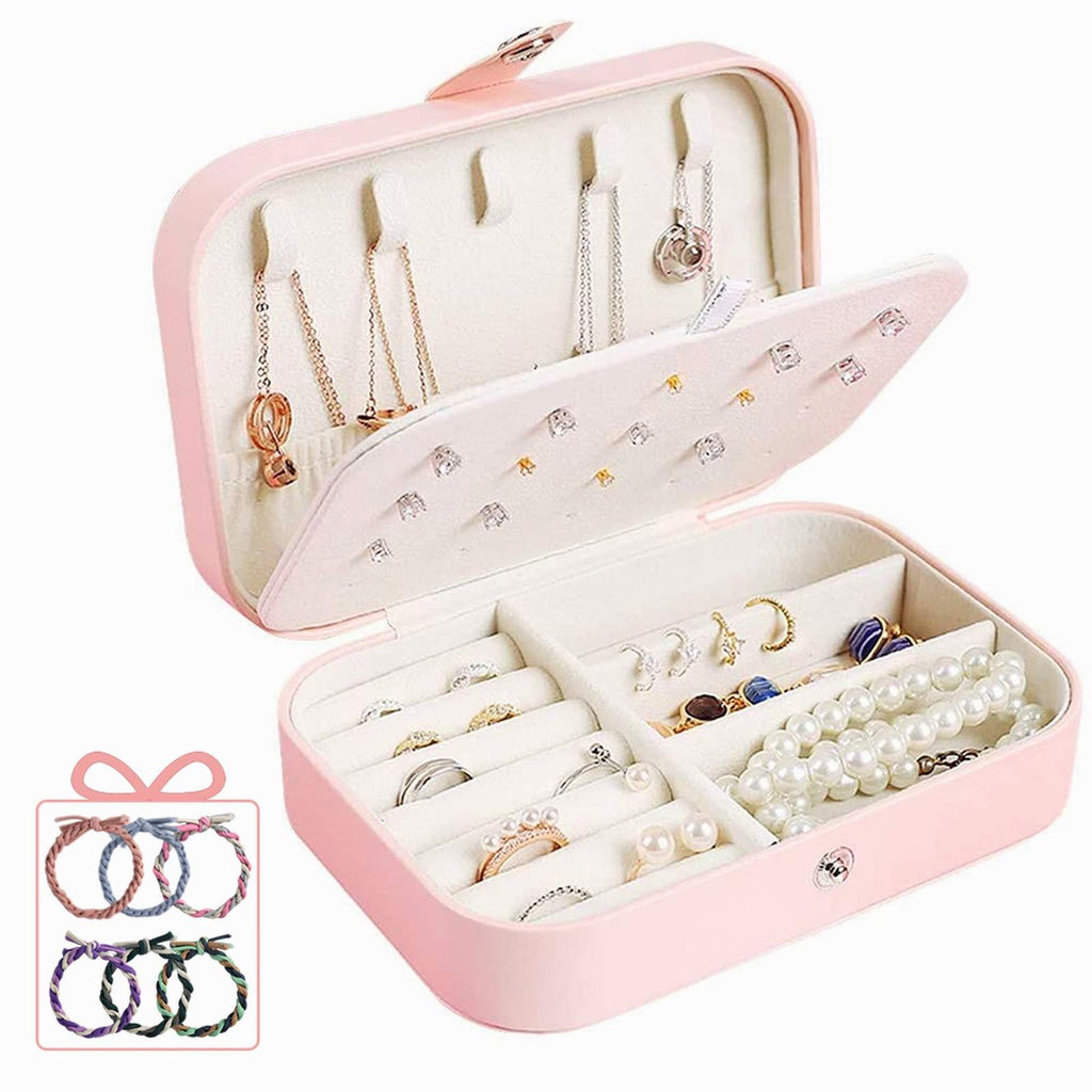 [Australia] - DREAM&GLAMOUR Travel Jewelry Case,Double Layer Jewelry Travel Box,Travel Jewelry Case Gift for Women,Girls with 6pcs Bracelets Gift（Necklace, Earring, Rings, Sparkle） Lovely Pink 