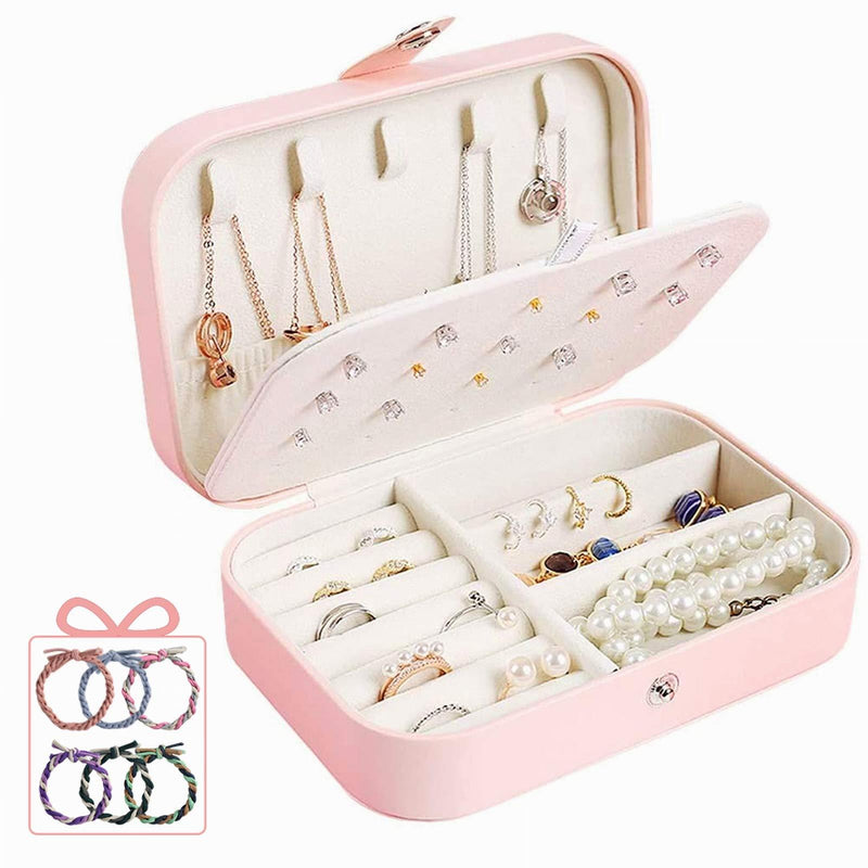 [Australia] - DREAM&GLAMOUR Travel Jewelry Case,Double Layer Jewelry Travel Box,Travel Jewelry Case Gift for Women,Girls with 6pcs Bracelets Gift（Necklace, Earring, Rings, Sparkle） Lovely Pink 