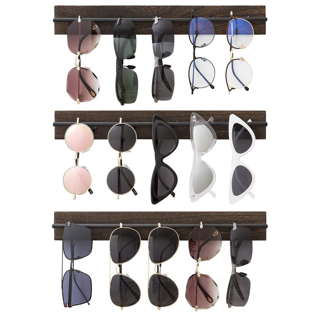 [Australia] - Mkono Wood Sunglasses Storage Organizer Wall Mounted Eyeglasses Holder Eyewear Display Rack Rustic Home Decor, 3 Pack 