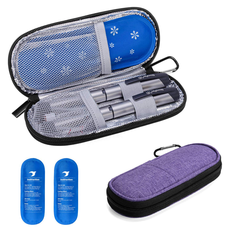 [Australia] - Yarwo Insulin Cooler Travel Case, Diabetic Medication Organizer with 2 Ice Packs for Insulin Pens and Other Diabetic Supplies, Purple 