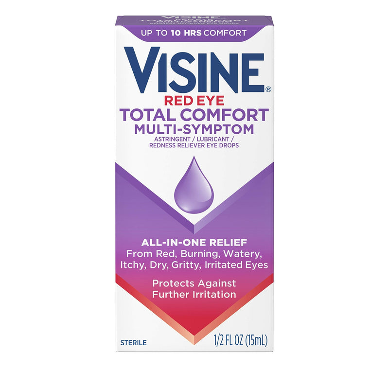 [Australia] - Visine Red Eye Total Comfort Multi-Symptom Eye Drops, All-in-One Astringent, Lubricant & Redness Reliever Eye Drops for Irritated, Dry, Burning, Watery, Itchy, Red, Gritty Eyes, 0.5 fl. oz Comfort and relief 