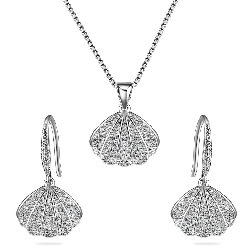 [Australia] - MAIDEARS Pearl In The Shell Dangle Earrings & Pendant Necklace Jewelry Set for Women and Teen Girls, Perfect Gift for Summer 