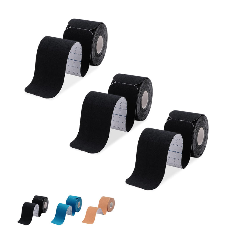 [Australia] - Kinesiology Tape Precut 3 Rolls-Athletic Sports Tape for Muscle & Joints-Physical Therapy Tape for Knee,Ankle,Shoulder,Plantar Fasciitis- Latex Free and Water Resistant-60 Strips, Black 