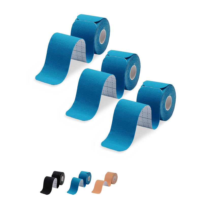 [Australia] - Kinesiology Tape Precut 3 Rolls-Athletic Sports Tape for Muscle & Joints-Physical Therapy Tape for Knee,Ankle,Shoulder,Plantar Fasciitis- Latex Free and Water Resistant-60 Strips, Blue 