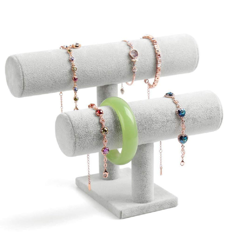 [Australia] - Stratalife Velvet 2 Tier Bracelet Holder Stand Display Watch Jewelry Bangle Organizer Tower Necklace Storage Organizer Grey Velve 