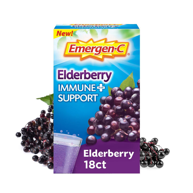 [Australia] - Emergen-C Immune+ Vitamin C 1000mg (18 Count, Elderberry) Dietary Supplement Fizzy Drink Mix Powder Packets 
