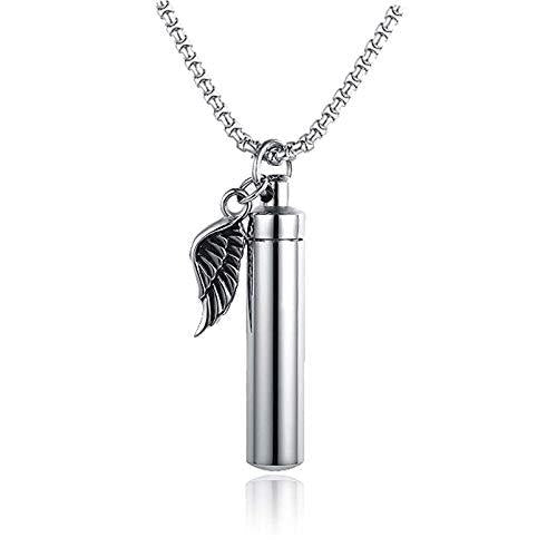 [Australia] - Hewayiu Cremation Necklace Stylish Pendant for Ashes Stainless Steel with Angel Wing Never Fade 