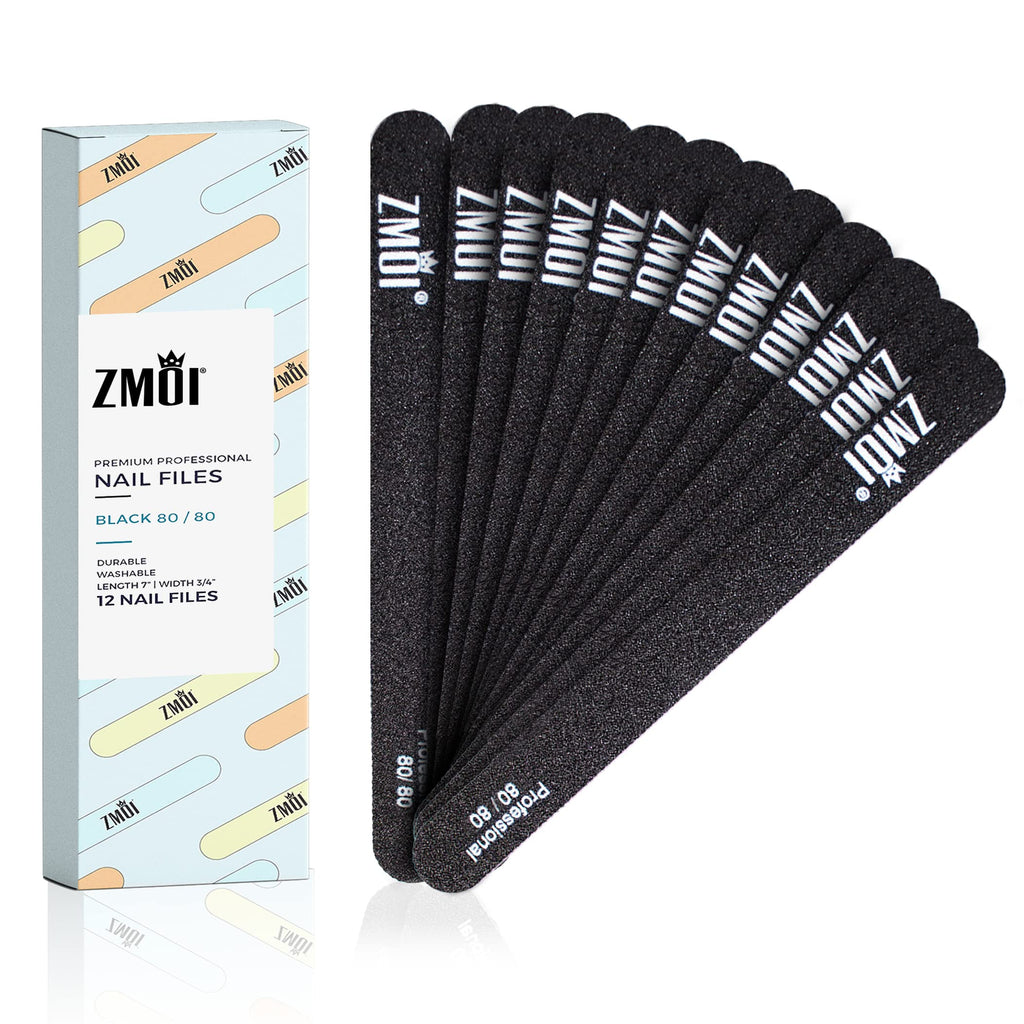 [Australia] - ZMOI Professional Nail Files, 12 PCS Washable Double Sided Emory Board 80/80 Grit for Acrylic/Gel Nails, Waterproof and Durable Design, Ergonomic and Practical, Ideal for Salon, Home Use 